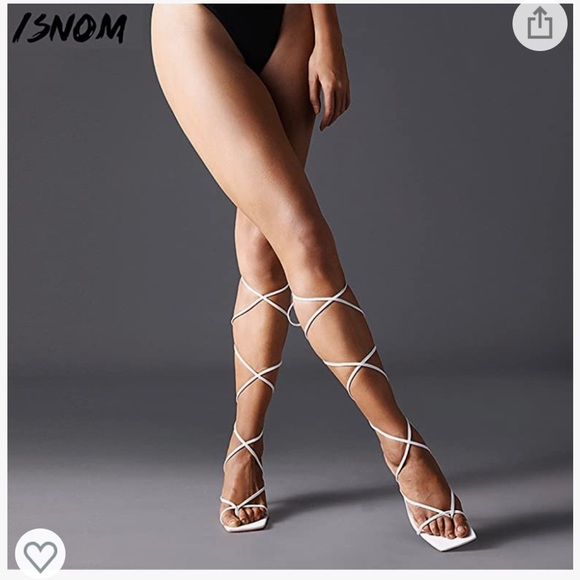 White Lace-up Sandals - Picture 2 of 5